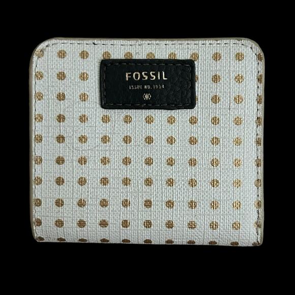 Fossil White and Gold Polka Dot‎ Leather Wallet - Picture 1 of 4